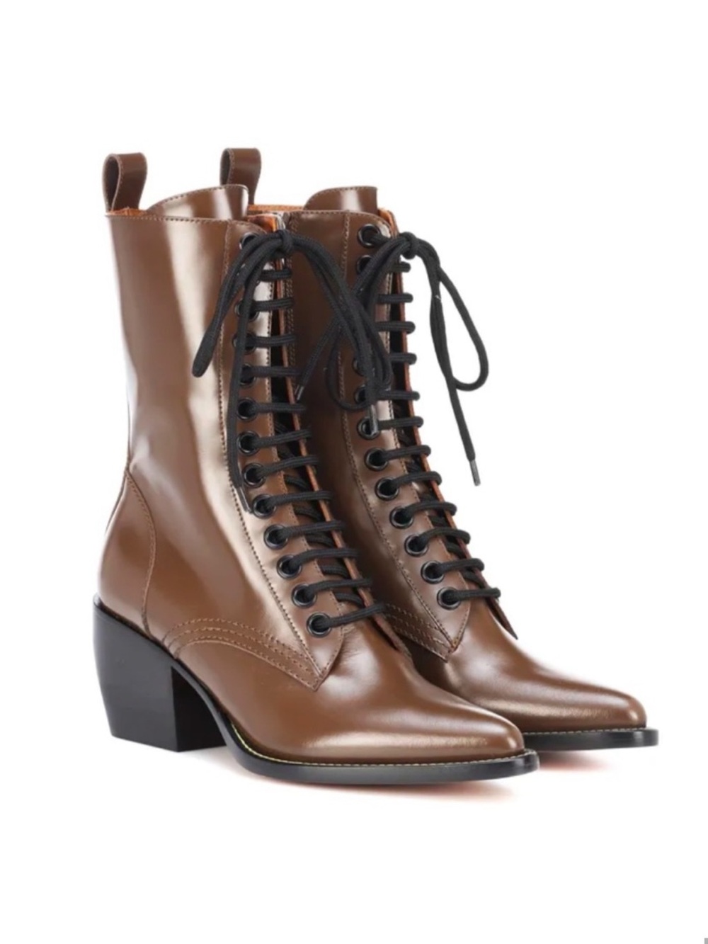 Chloé Rylee Cacao Brown Leather Lace Up Ankle Boots Size 36